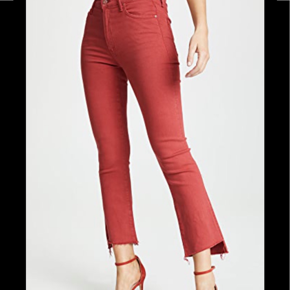 Mother Inside Crop Step Fray in Hot Rod Red